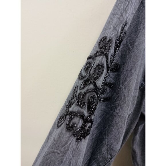 Parsley & Sage BOHO Top Womens Small Blue Chambray Embroidered Wearable Art - Picture 7 of 11